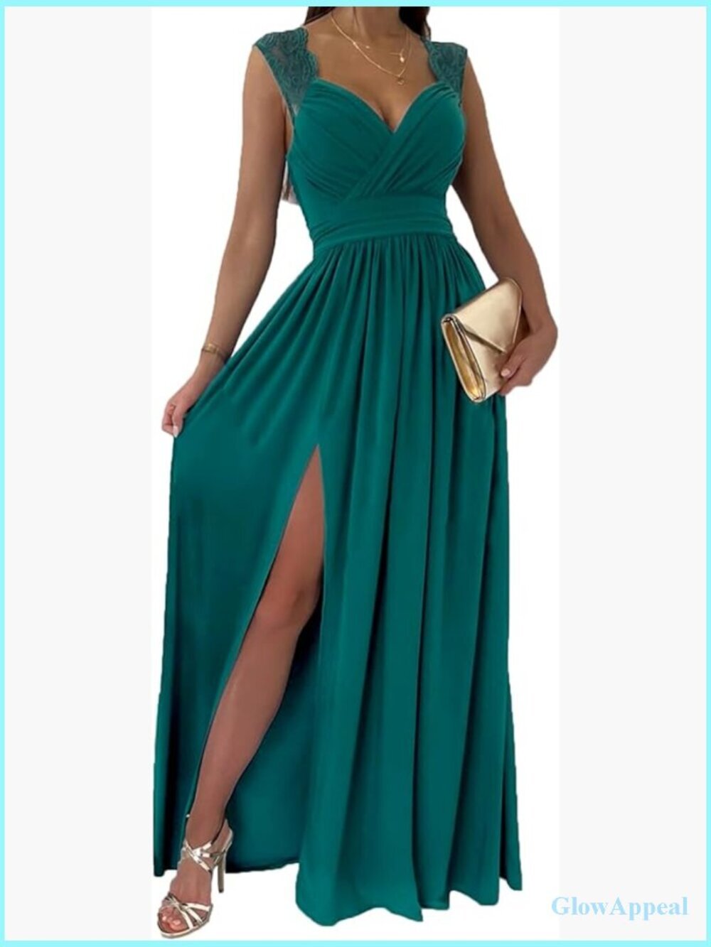 Wrap V-Neck Ruched Maxi Dress Side Slit Sleeveless Formal Bridesmaid
